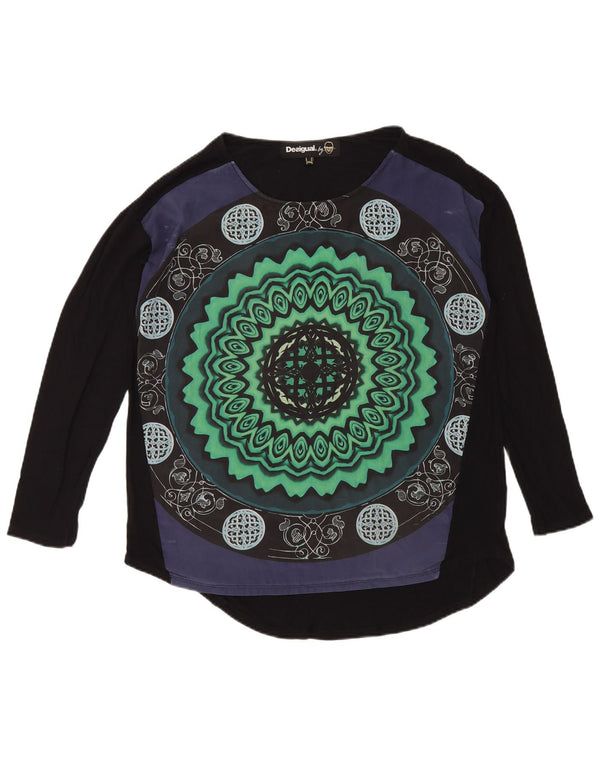 Desigual Top feminino com estampa abstrata manga comprida UK 20 2XL preto moderno