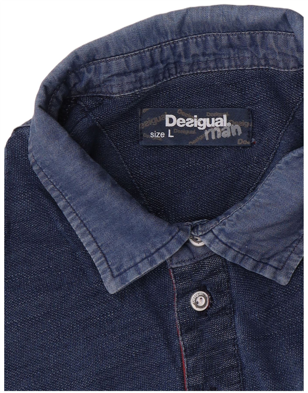 Desigual Camisa polo masculina gráfica grande bloco colorido azul
