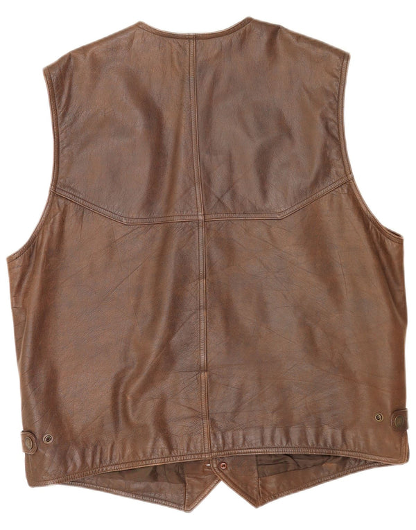 Colete de couro masculino vintage IT 56 3XL marrom