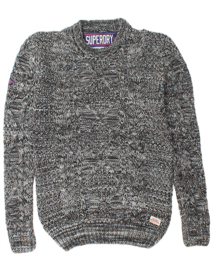 Suéter masculino SUPERDRY com gola redonda e acrílico manchado cinza médio