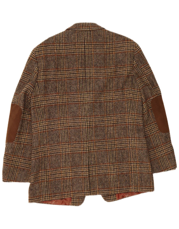 Jaqueta blazer masculina de 2 botões Harris Tweed IT 52 XL marrom xadrez lã