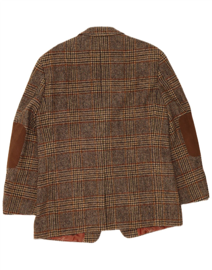 Jaqueta blazer masculina de 2 botões Harris Tweed IT 52 XL marrom xadrez lã