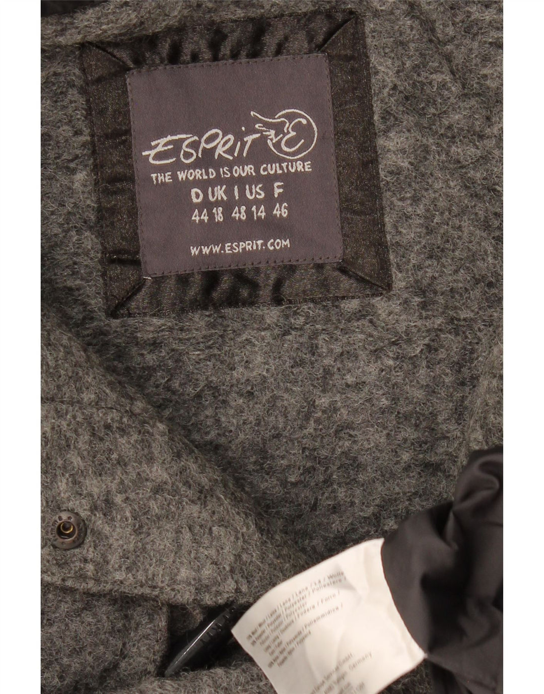 Casaco Duffle feminino com capuz ESPRIT UK 18 XL lã cinza