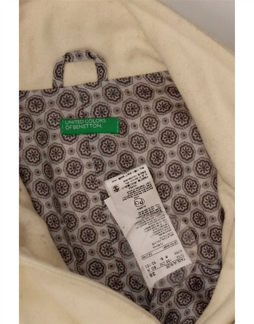 Jaqueta bomber feminina Benetton IT 38 XS lã branca