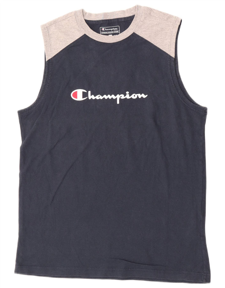 Colete gráfico masculino Champion grande algodão colorblock azul marinho