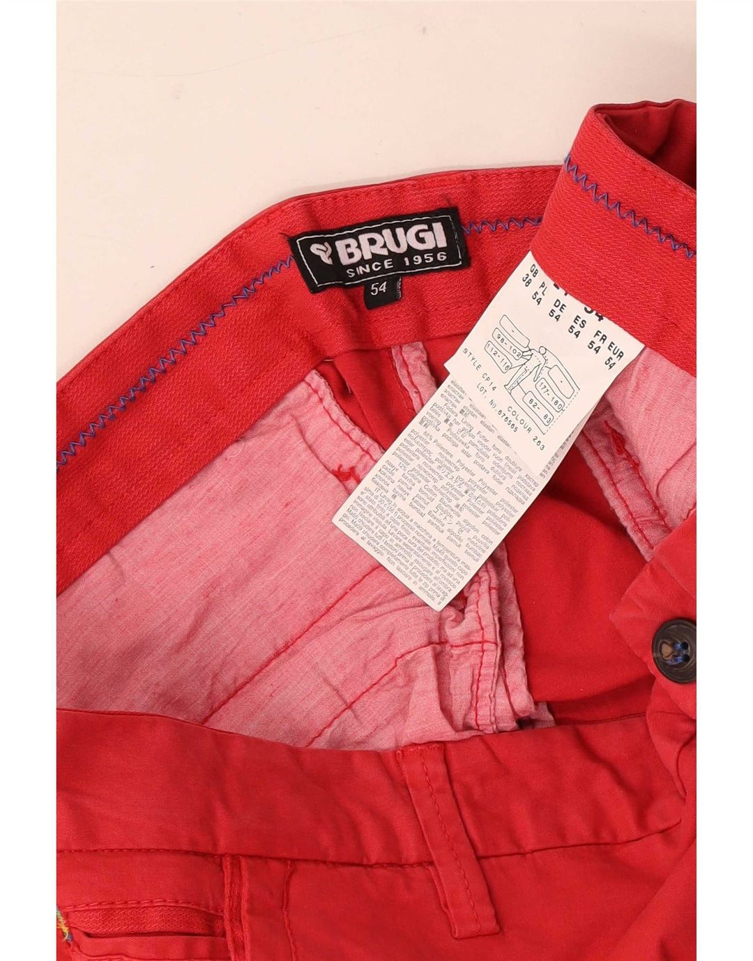 Brugi Mens Regular Fit Chino Shorts W38 XL Algodão Vermelho