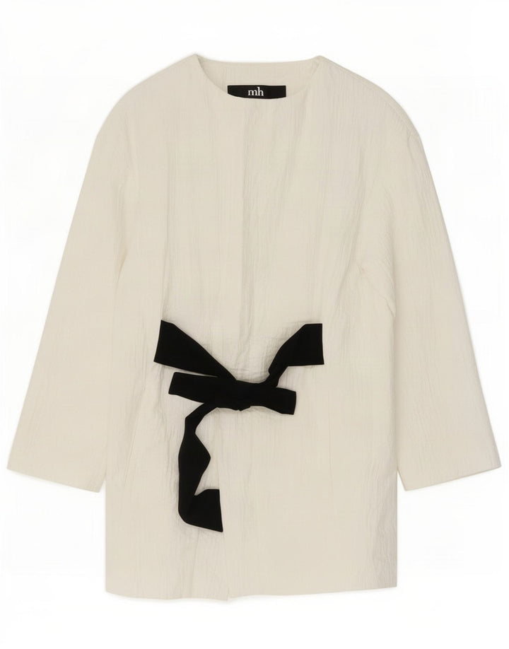 Zara Womens Longline Blazer Oversized Reino Unido 6 XS Algodão Branco