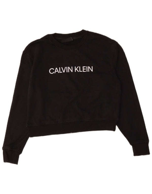 Calvin Klein moletom feminino oversized crop jumper UK 10 pequeno preto