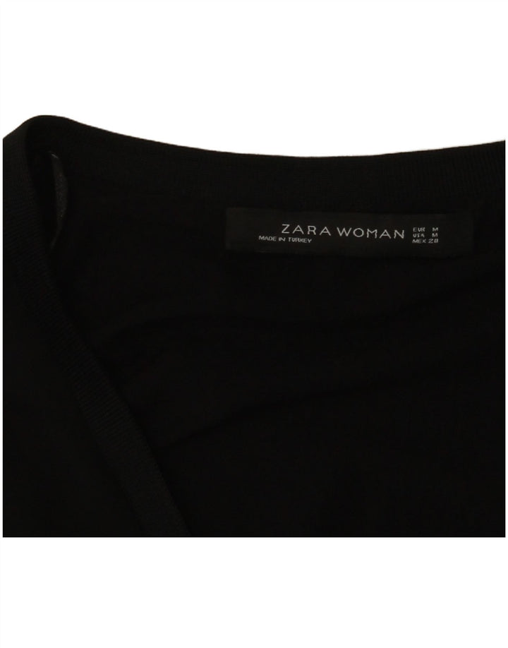 Zara blusa feminina manga 3/4 top UK 12 médio preto