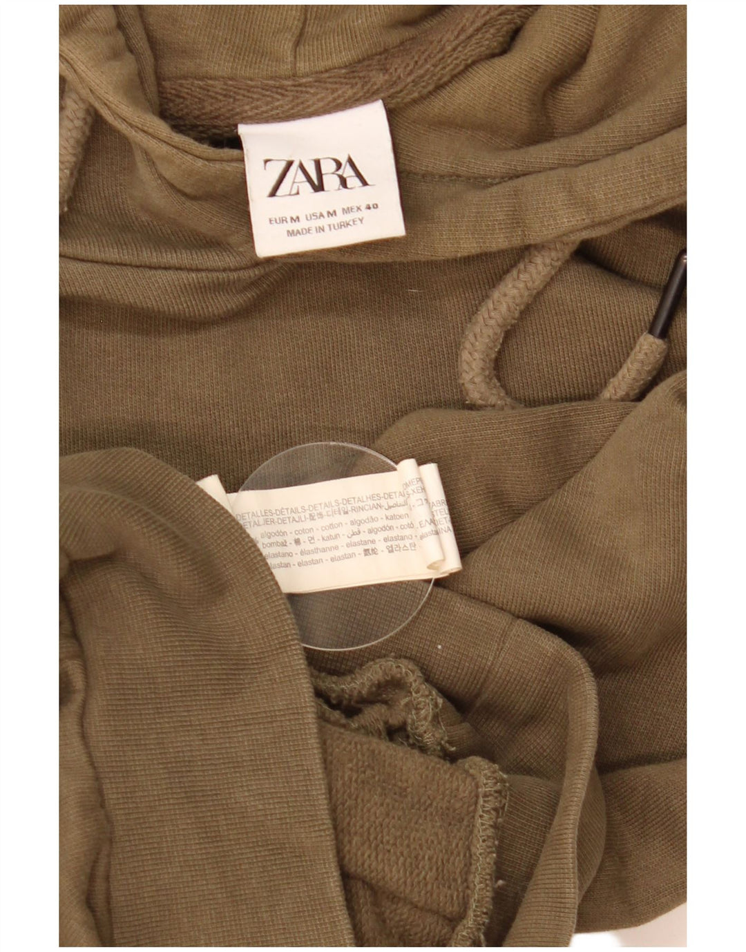 Zara Mens Hoodie Jumper Médio Algodão Cáqui