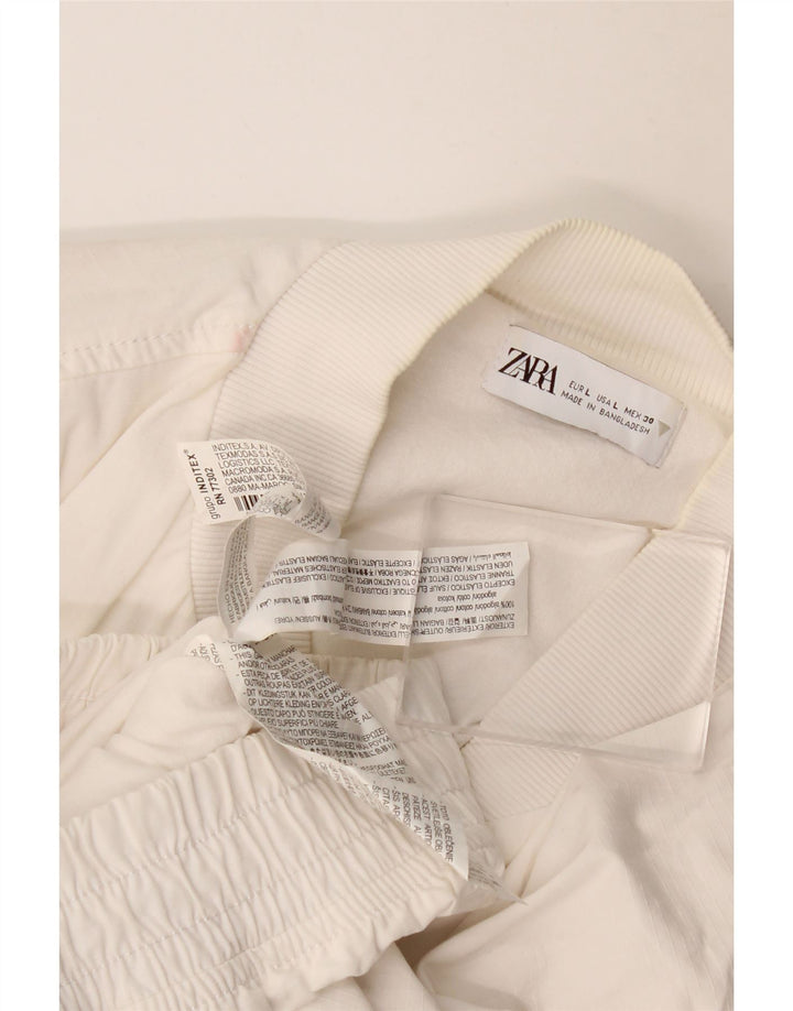 Zara Womens Crop Bomber Jacket UK 16 Grande Algodão Branco