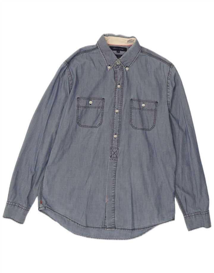 Camisa masculina TOMMY HILFIGER New York Fit algodão azul médio