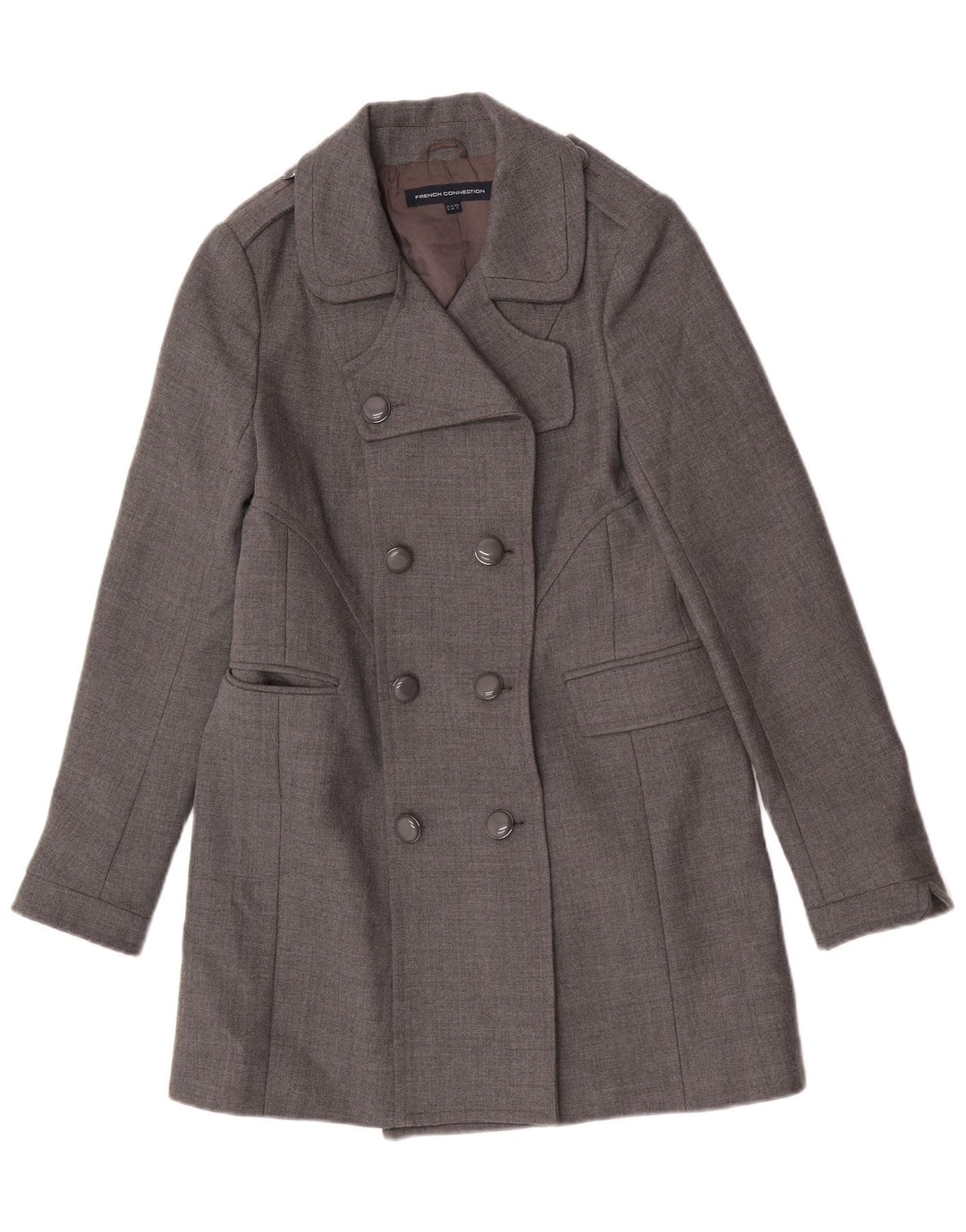 Casaco feminino militar com peito duplo French Connection UK 12 cinza médio