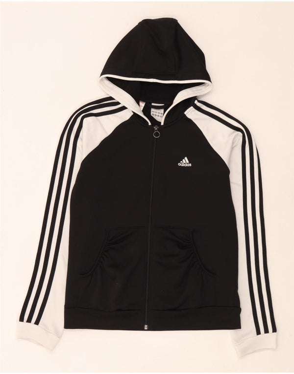 Adidas Girls Zip Hoodie Sweater 13-14 Years Black Colourblock Polyester
