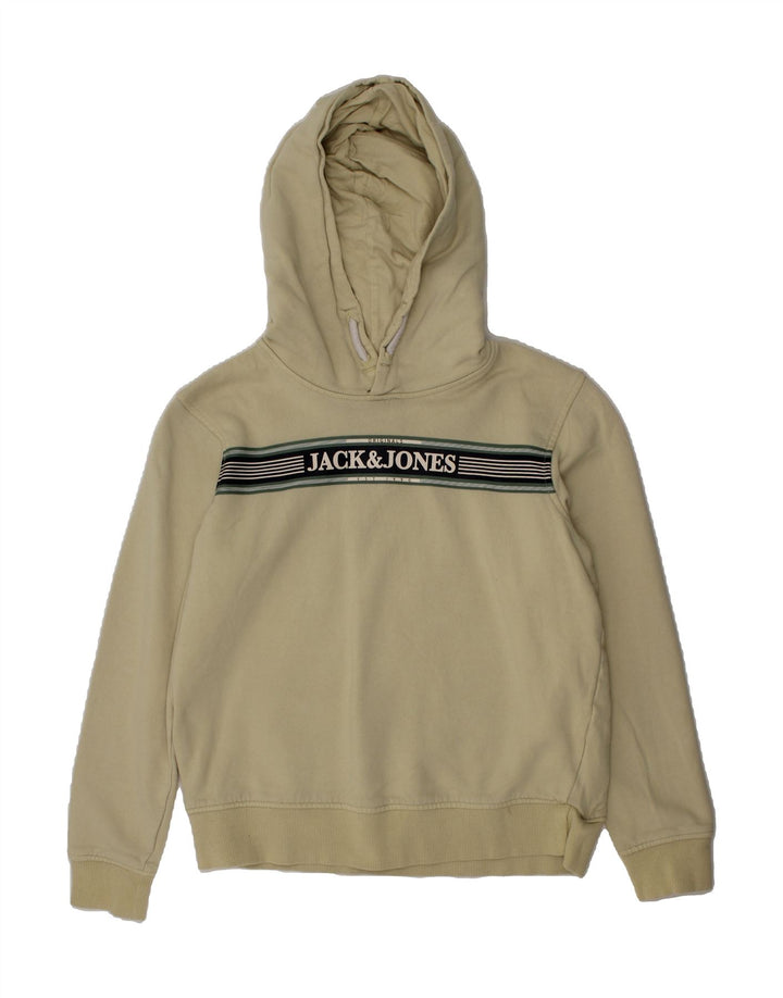 JACK & JONES Boys Graphic Hoodie Jumper 11-12 Years Beige Cotton Vintage Jack & Jones and Second-Hand Jack & Jones from Messina Hembry 