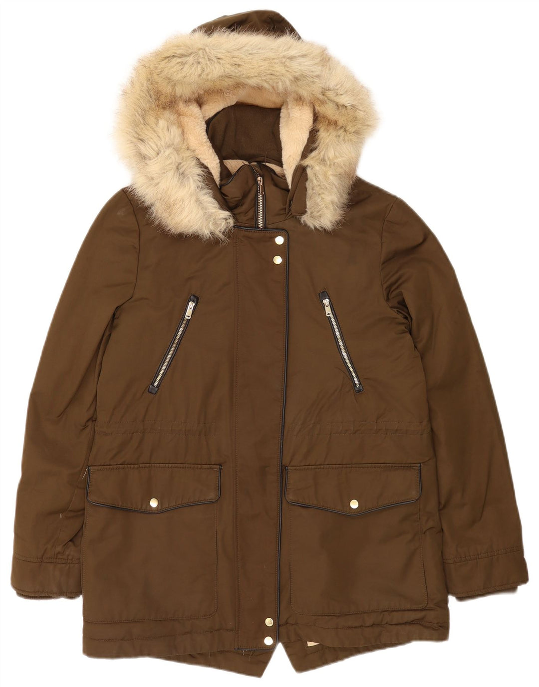 Jaqueta feminina Zara Trafaluc Oversized Sherpa Parka Reino Unido 10 pequena marrom