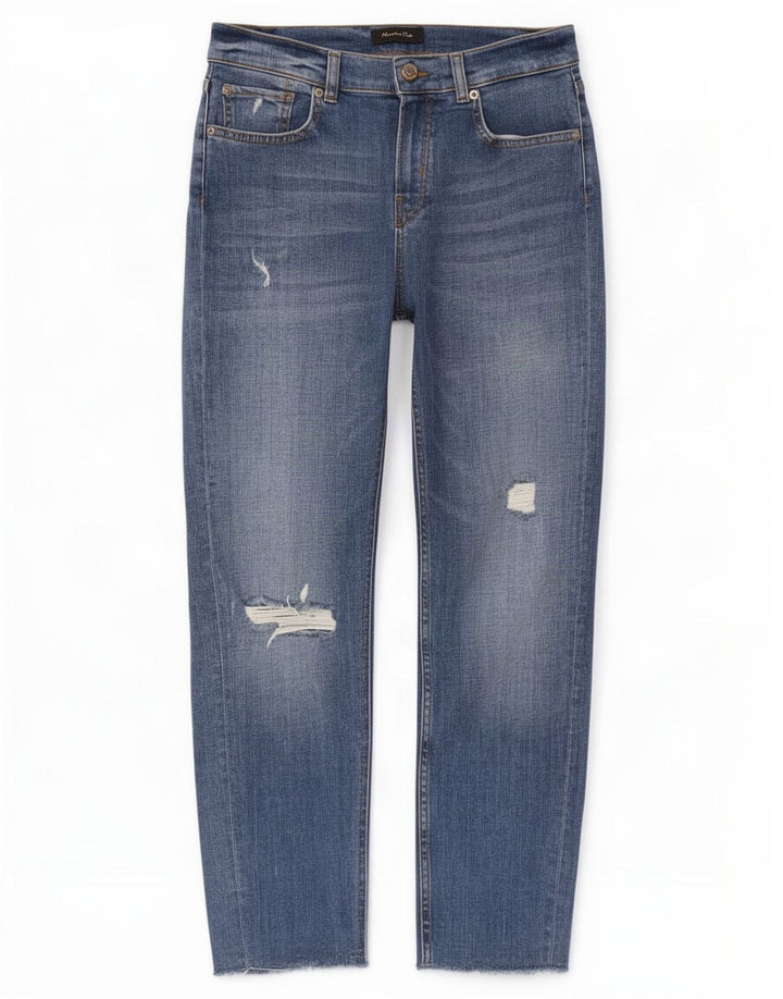 Calça jeans feminina Massimo Dutti desgastada EU 38 pequena W28 L27 azul
