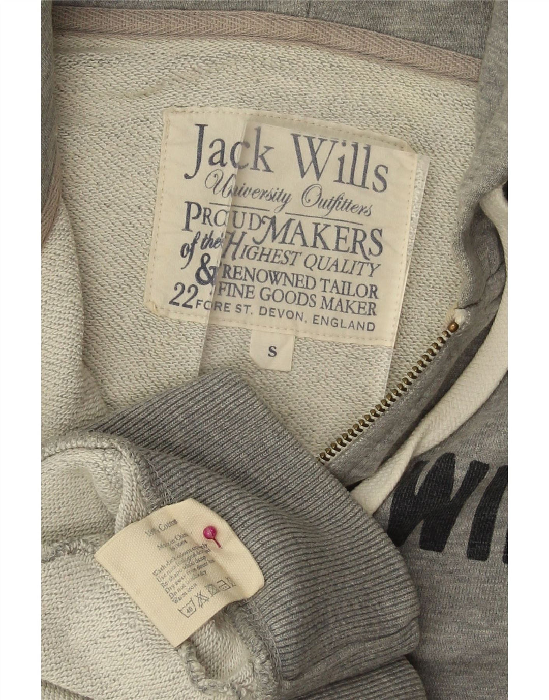 JACK WILLS Suéter masculino com capuz e zíper gráfico pequeno algodão cinza