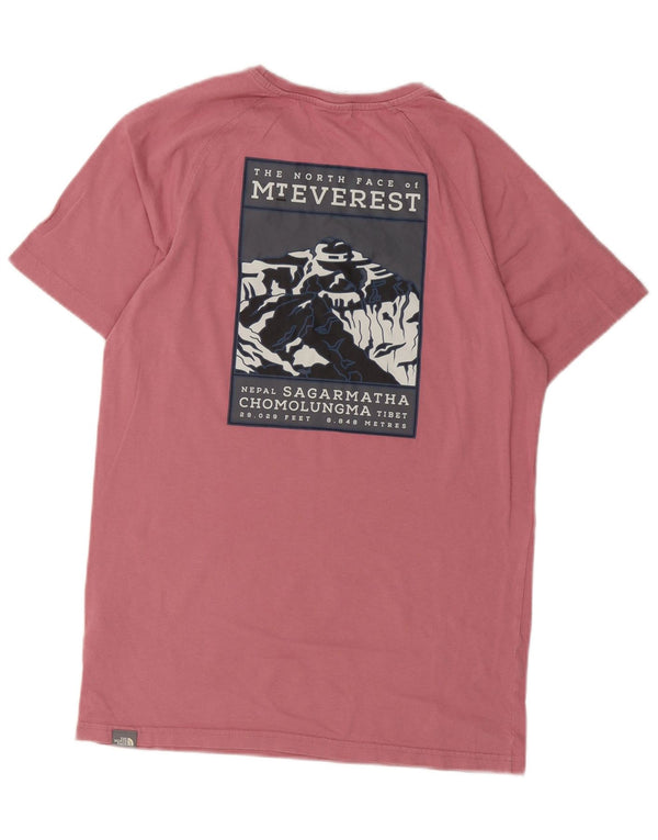 Camiseta gráfica masculina The North Face, top pequeno de algodão rosa
