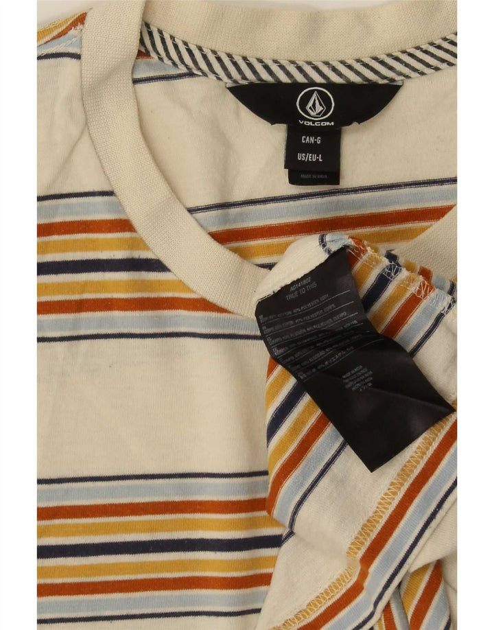 Camiseta masculina Volcom grande algodão listrado bege