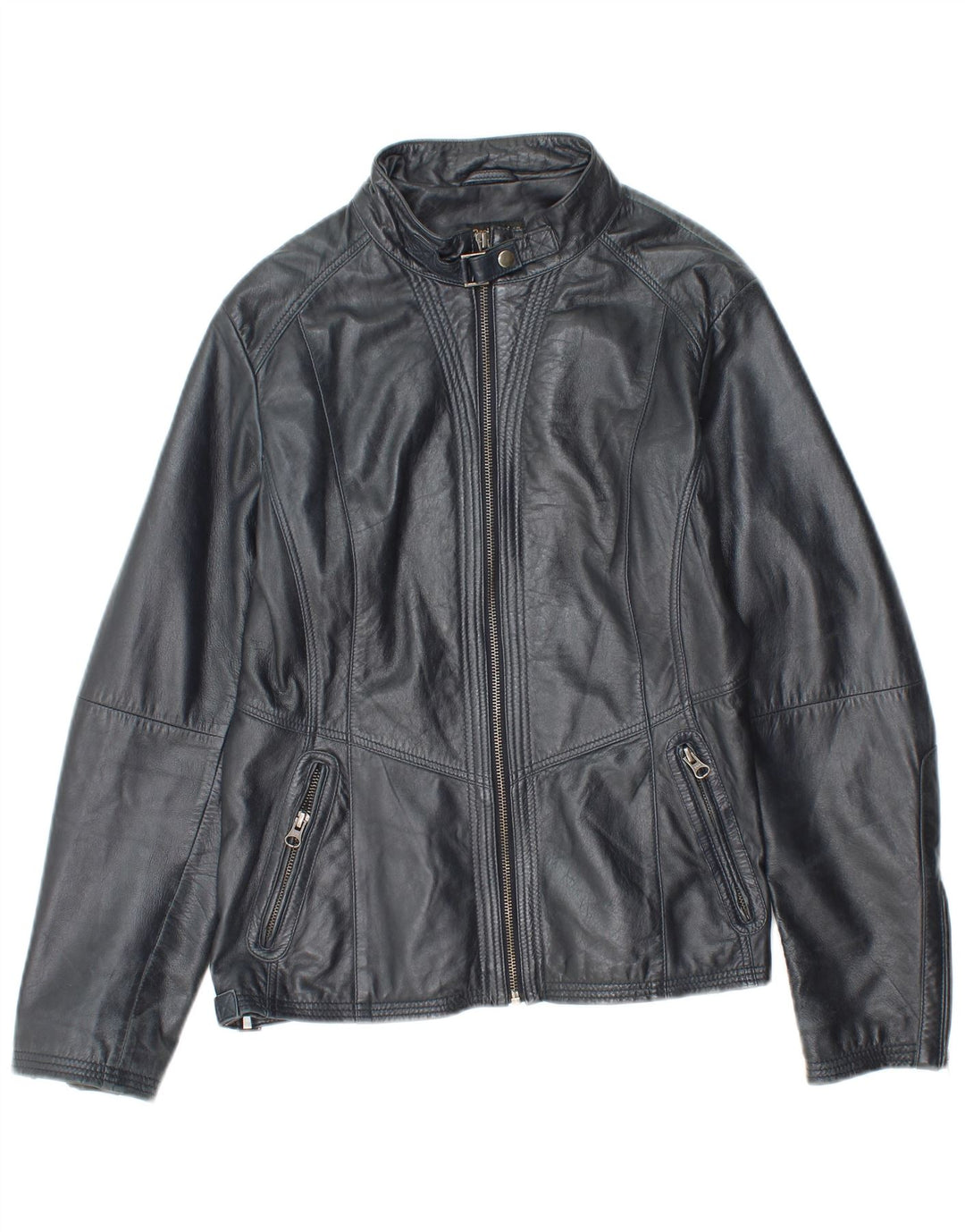 Jaqueta de couro feminina vintage IT 48 XL couro azul marinho