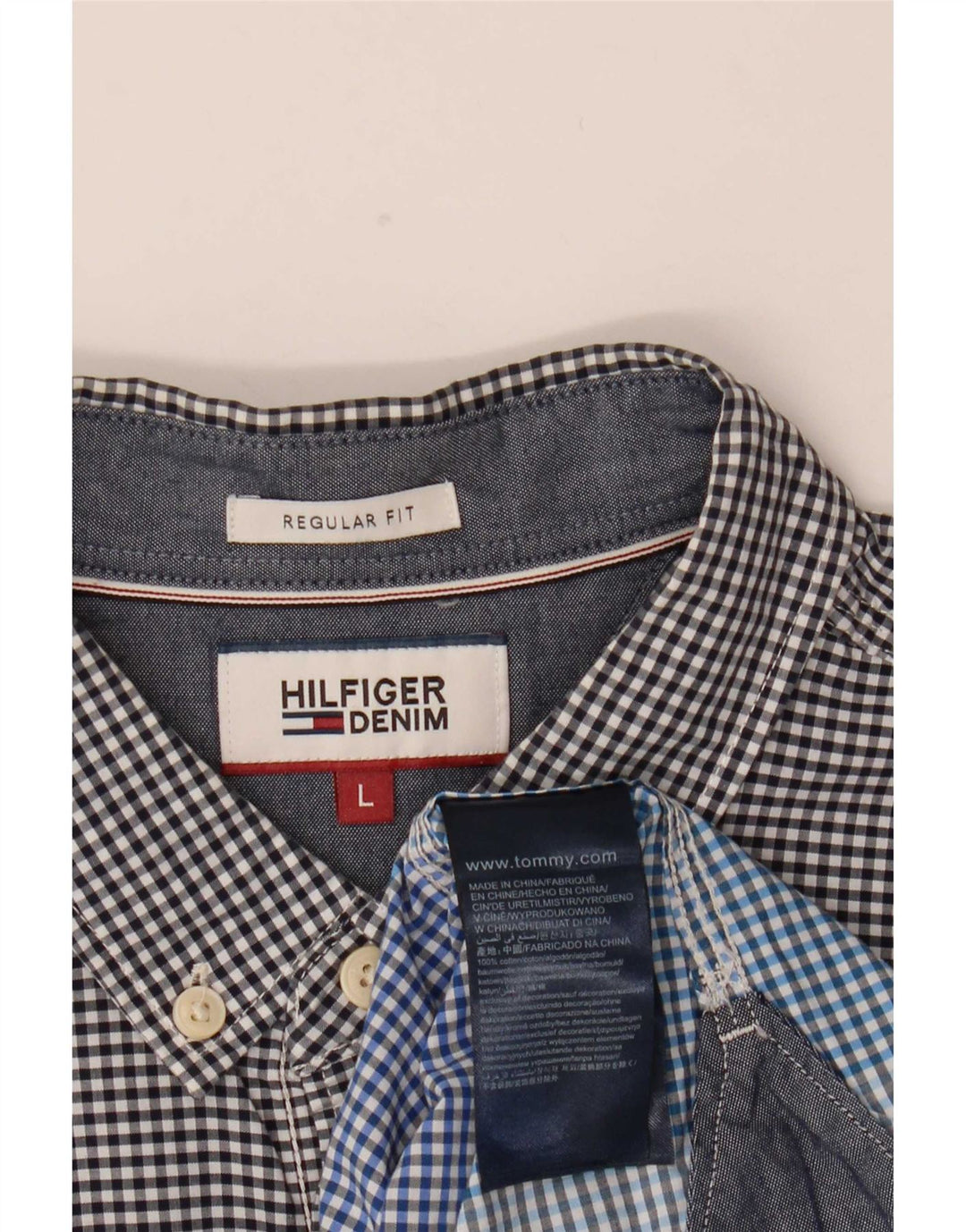 Camisa masculina Tommy Hilfiger Regular Fit grande algodão guingão azul