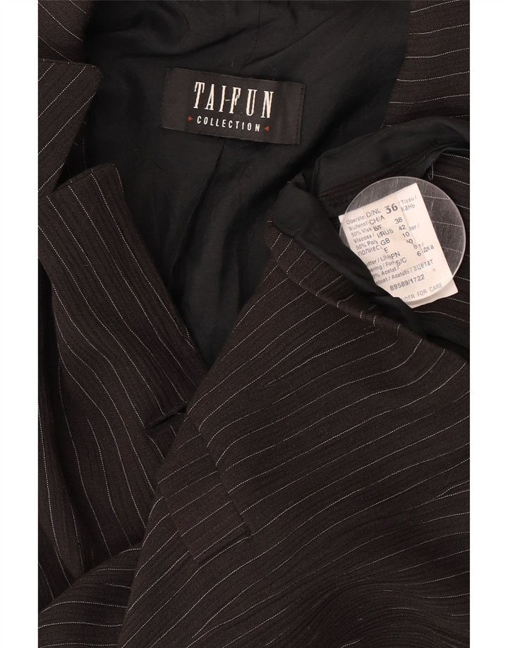 Jaqueta blazer feminina Taifun com 4 botões Reino Unido 10 viscose listrada marrom pequena