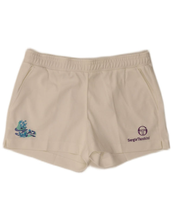 Shorts esportivos femininos Sergio Tacchini IT 50 XL poliéster branco