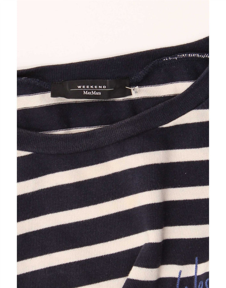 Top de fim de semana feminino Max Mara manga 3/4 Reino Unido 14 médio azul marinho náutico
