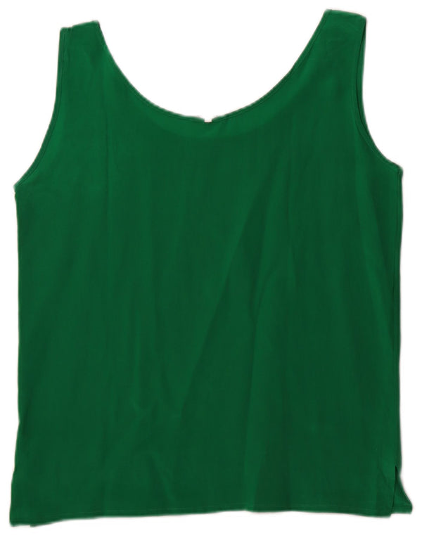 Blusa feminina vintage sem mangas top UK 10 seda verde pequena