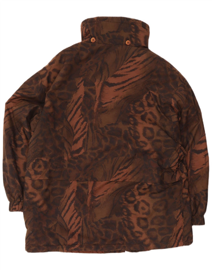 Casaco corta-vento feminino vintage grande Reino Unido 10 estampa animal marrom pequena