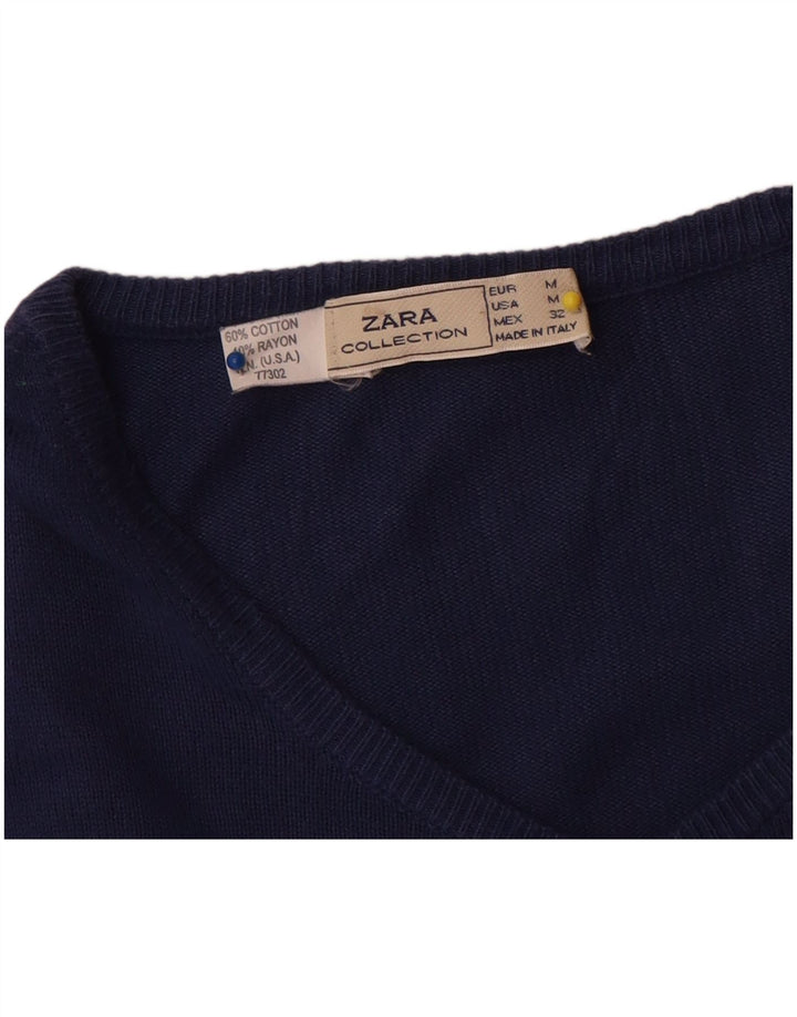 Suéter cardigã feminino Zara Reino Unido 14 algodão azul marinho médio