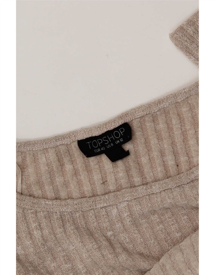Topshop feminino cropped oversized manga comprida Reino Unido 12 bege médio salpicado