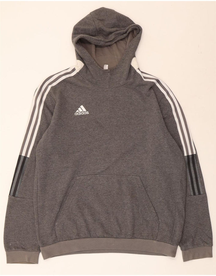 ADIDAS Mens moletom com capuz grande algodão manchado cinza