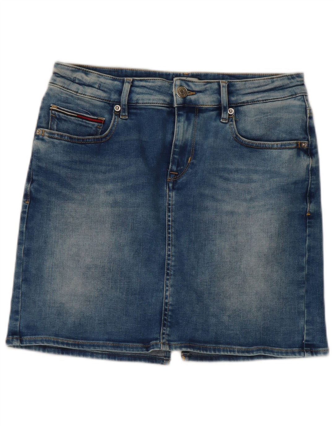 Mini saia jeans feminina Tommy Hilfiger W29 algodão azul médio