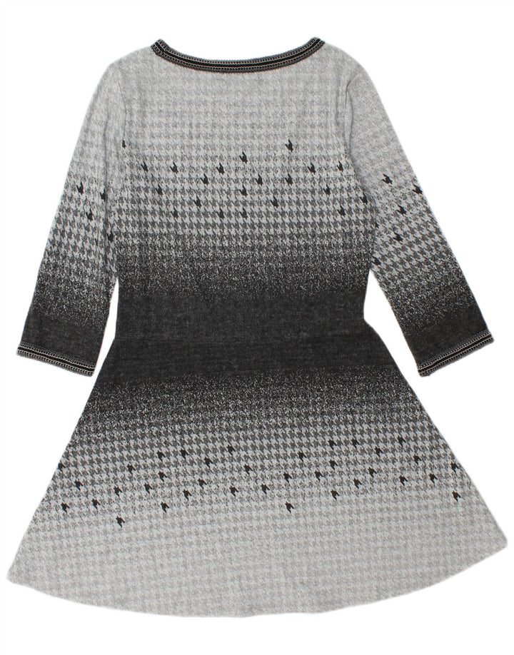 DESIGUAL Vestido feminino manga 3/4 linha A Reino Unido 14 grande cinza houndstooth