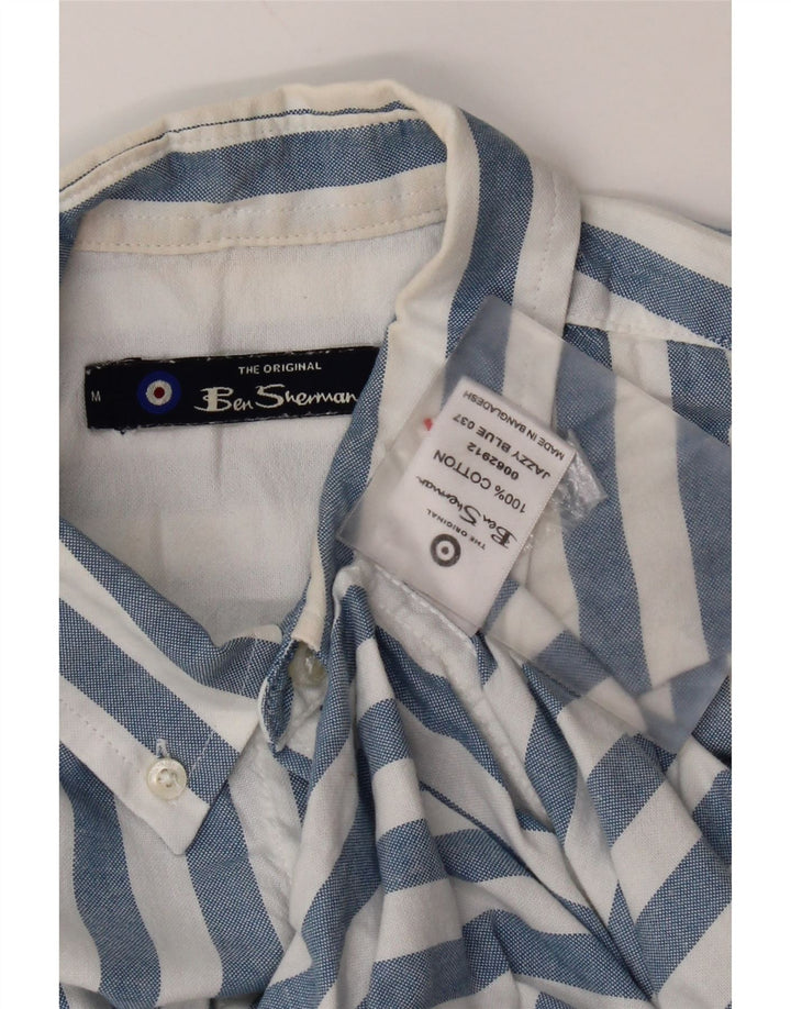 Camisa masculina de manga curta Ben Sherman de algodão listrado azul médio