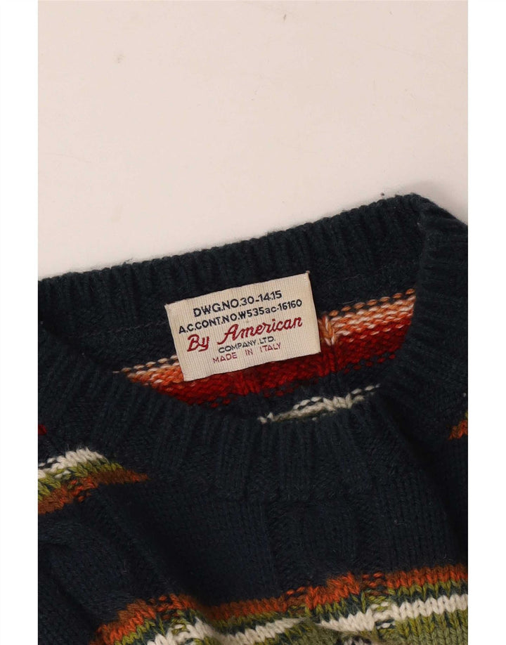 Suéter vintage masculino com gola redonda listrado médio multicolorido