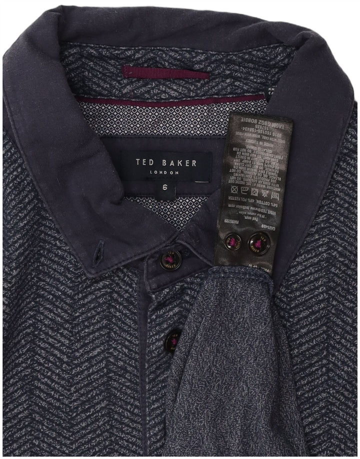 Camisa polo masculina TED BAKER tamanho 6 2XL algodão espinha de peixe azul marinho