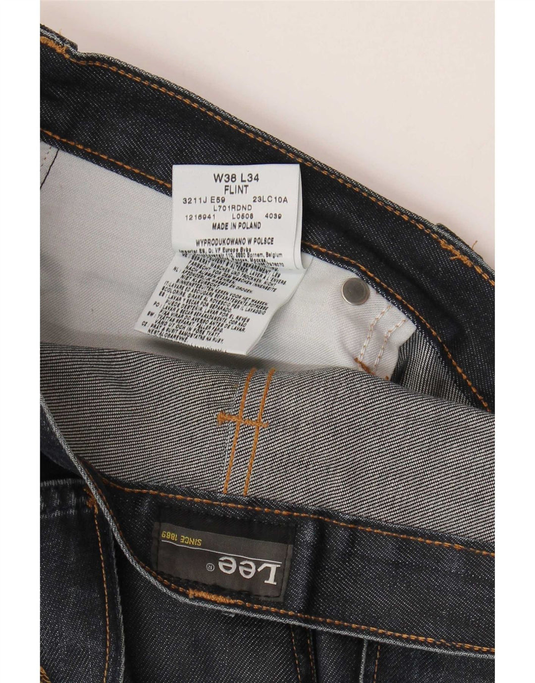 Lee Mens Flint Straight Jeans W38 L28 Azul Marinho Algodão