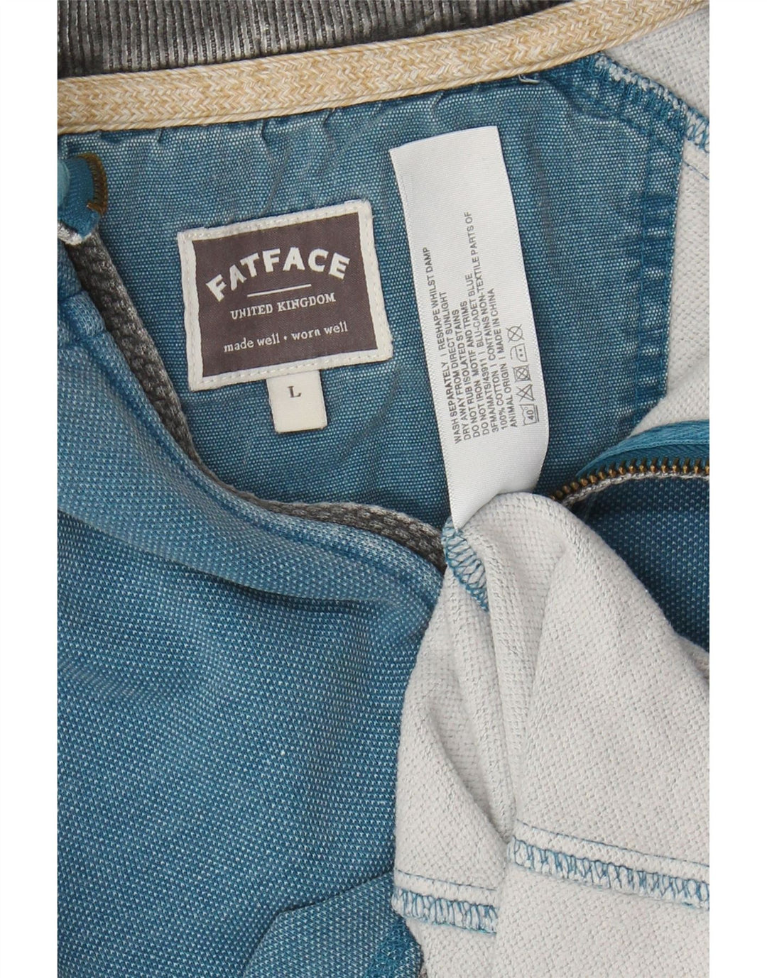 FAT FACE Suéter masculino com zíper e gola alta de algodão azul