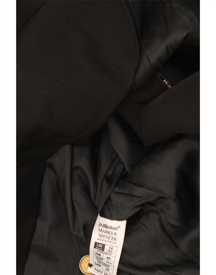 Marks & Spencer Jaqueta Blazer Feminina de Dupla Abotoação Tamanho 14 Preta Lã Nova