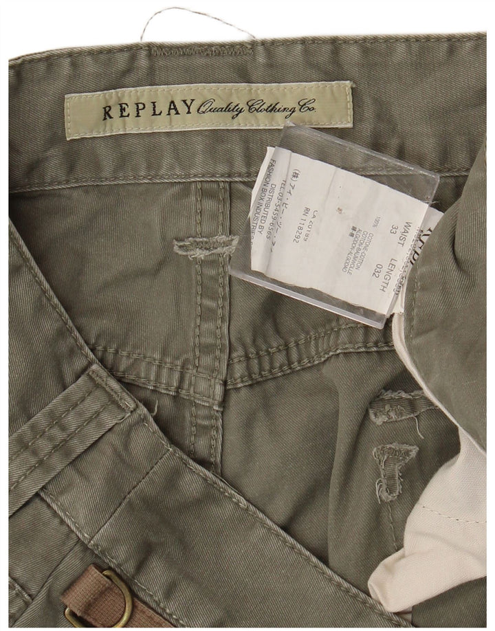 Calça feminina casual reta REPLAY W33 L32 algodão cáqui