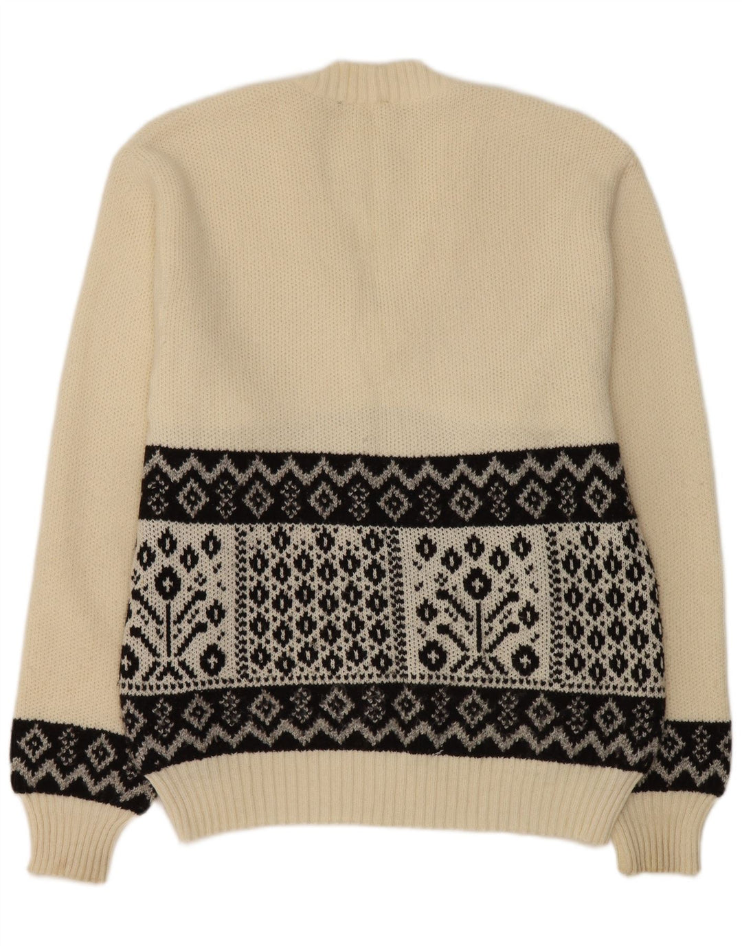 Suéter masculino vintage com decote em V médio branco geométrico