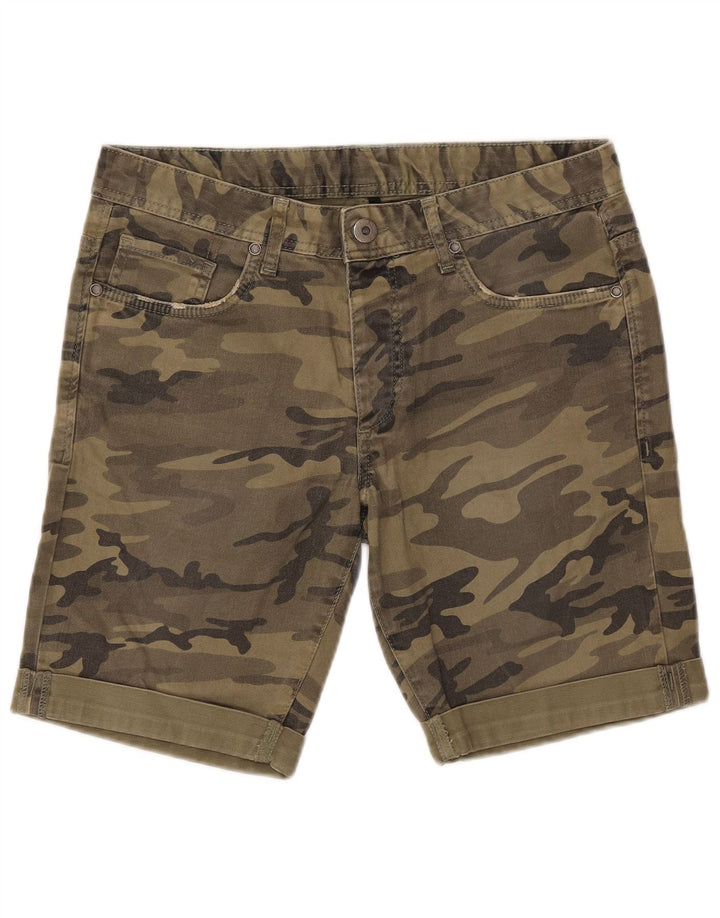 Benetton Shorts feminino casual IT 46 grande W32 cáqui camuflado algodão