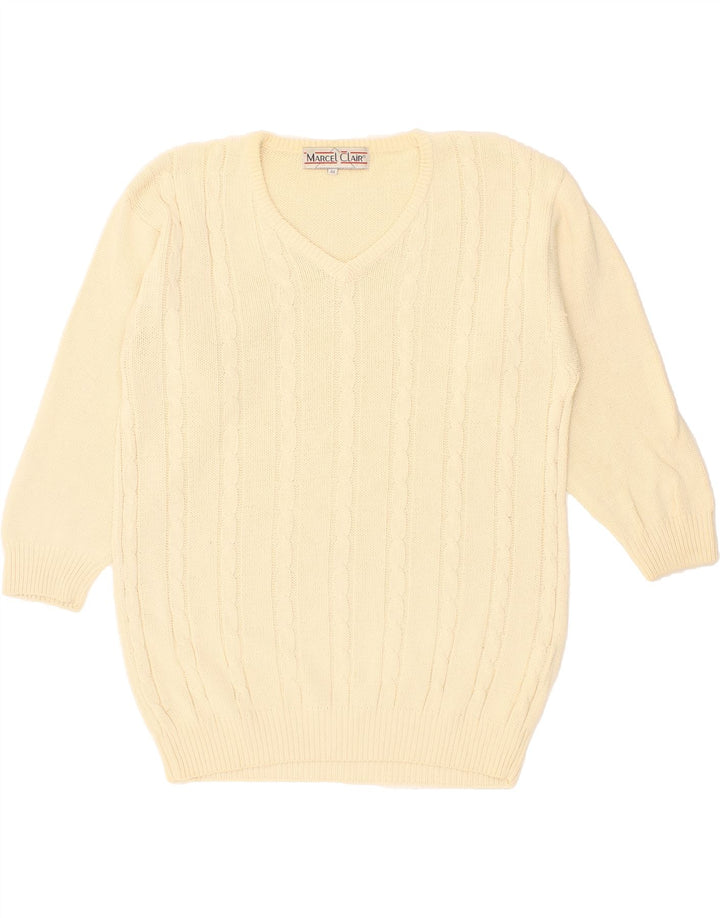 MARCEL CLAIR Womens V-Neck Jumper Sweater EU 44 XL Beige Cotton Vintage Marcel Clair and Second-Hand Marcel Clair from Messina Hembry 