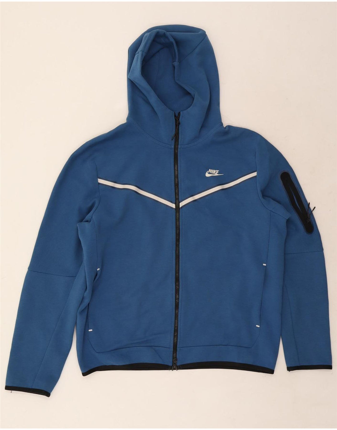 Suéter masculino Nike com capuz e zíper grande algodão listrado azul