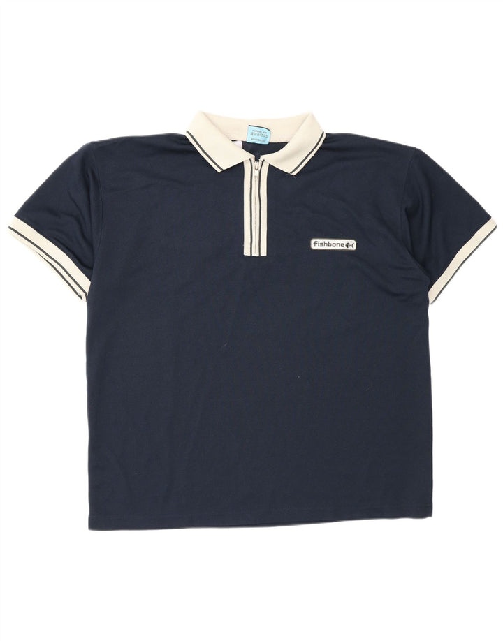 Camisa pólo masculina Fishbone médio azul marinho Colourblock poliéster