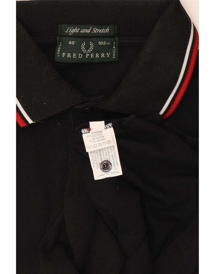 Camisa polo masculina Fred Perry pequena listrada preta de algodão