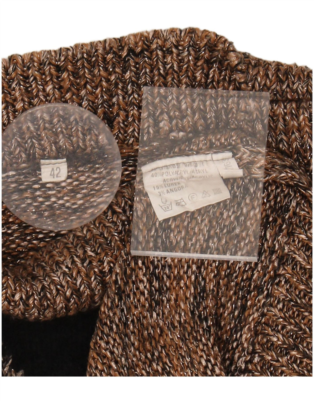 Suéter feminino VINTAGE com gola canoa IT 46 grande viscose marrom manchada